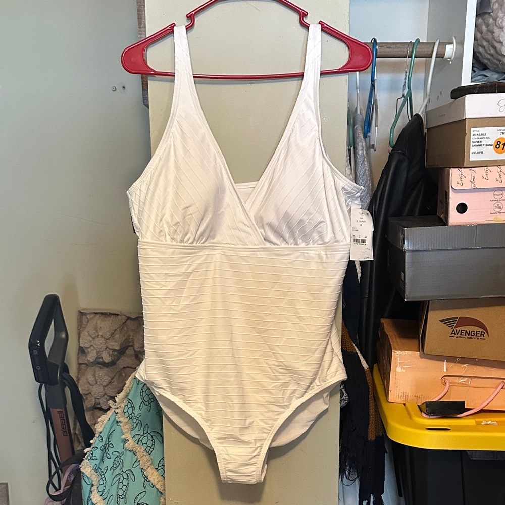 Lands' End Women's White One Piece Swimsuit